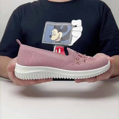 Women'S Breathable Hollow Flat Shoes, Shallow Mouth Flower Solid Color Mesh Shoes, Fashionable Lazy Shoes