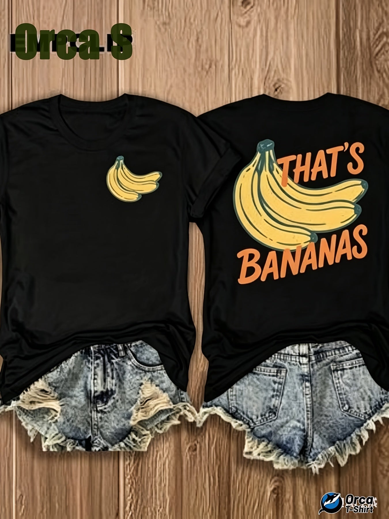 Women'S White Short-Sleeve T-Shirt - Fun Banana Decorative Text, Humorous Theme, Front And Back Printed Designs, 100% Round Neck Regular Fit, Soft And Breathable, Suitable for All Seasons, Perfect for Work And Leisure, Easy to Pair with Anythin