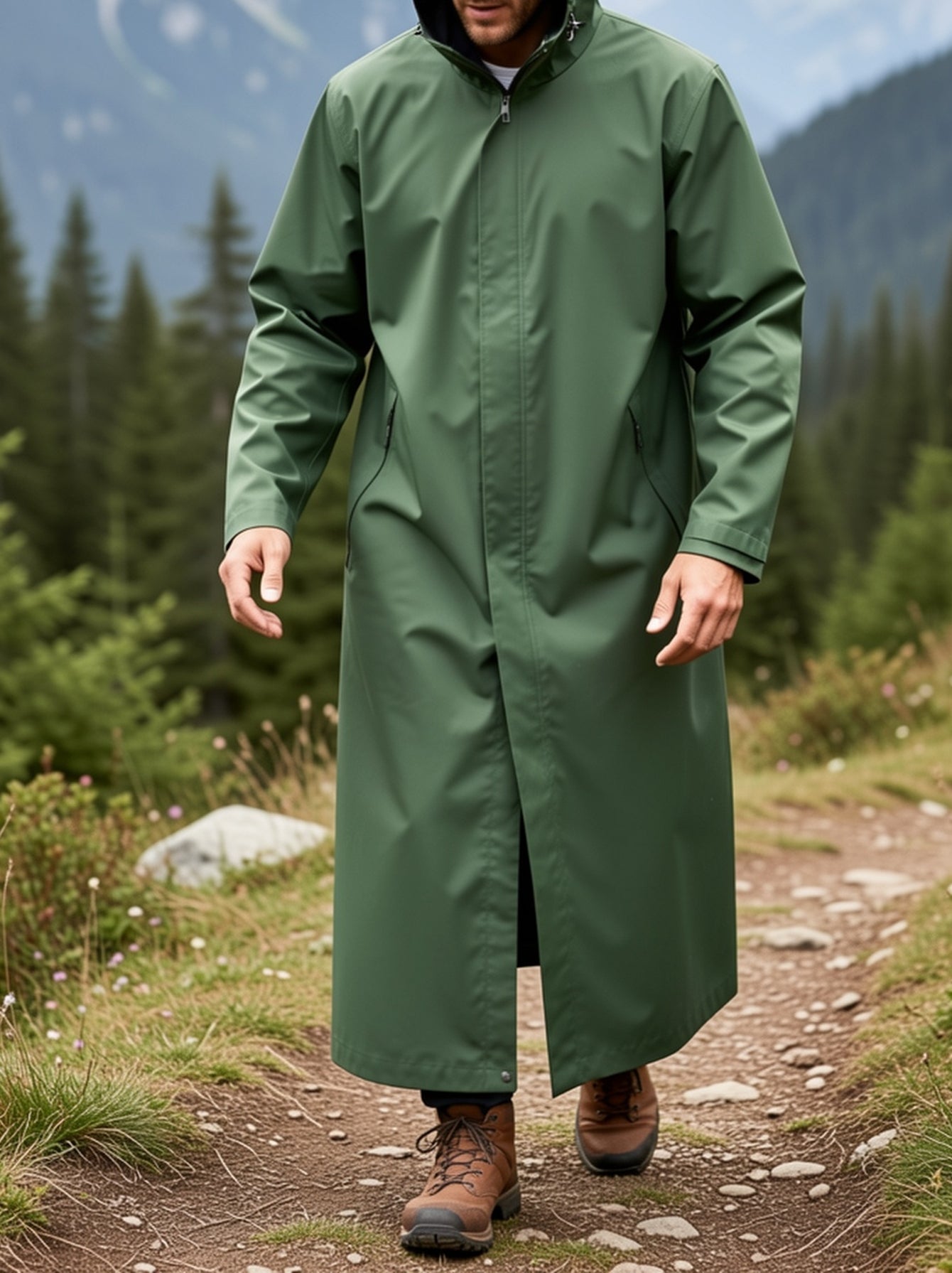 Waterproof Hooded Long Raincoat for Men & Women - Full-Zip Outdoor Rainwear with Adjustable Hood, Loose Fit, High Quality & Breathable Design, Full-Length Coverage for Cycling, Hiking, Fishing, Biking - Unisex Adult Windproof Jacket (Non-Stretch Fabric),