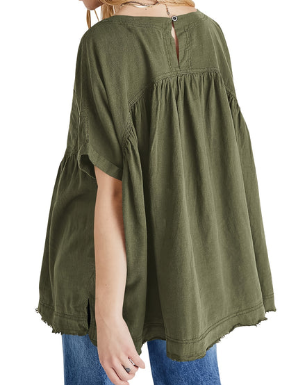 Women's Beige Oversized Short-Sleeve Shirt - product view 26