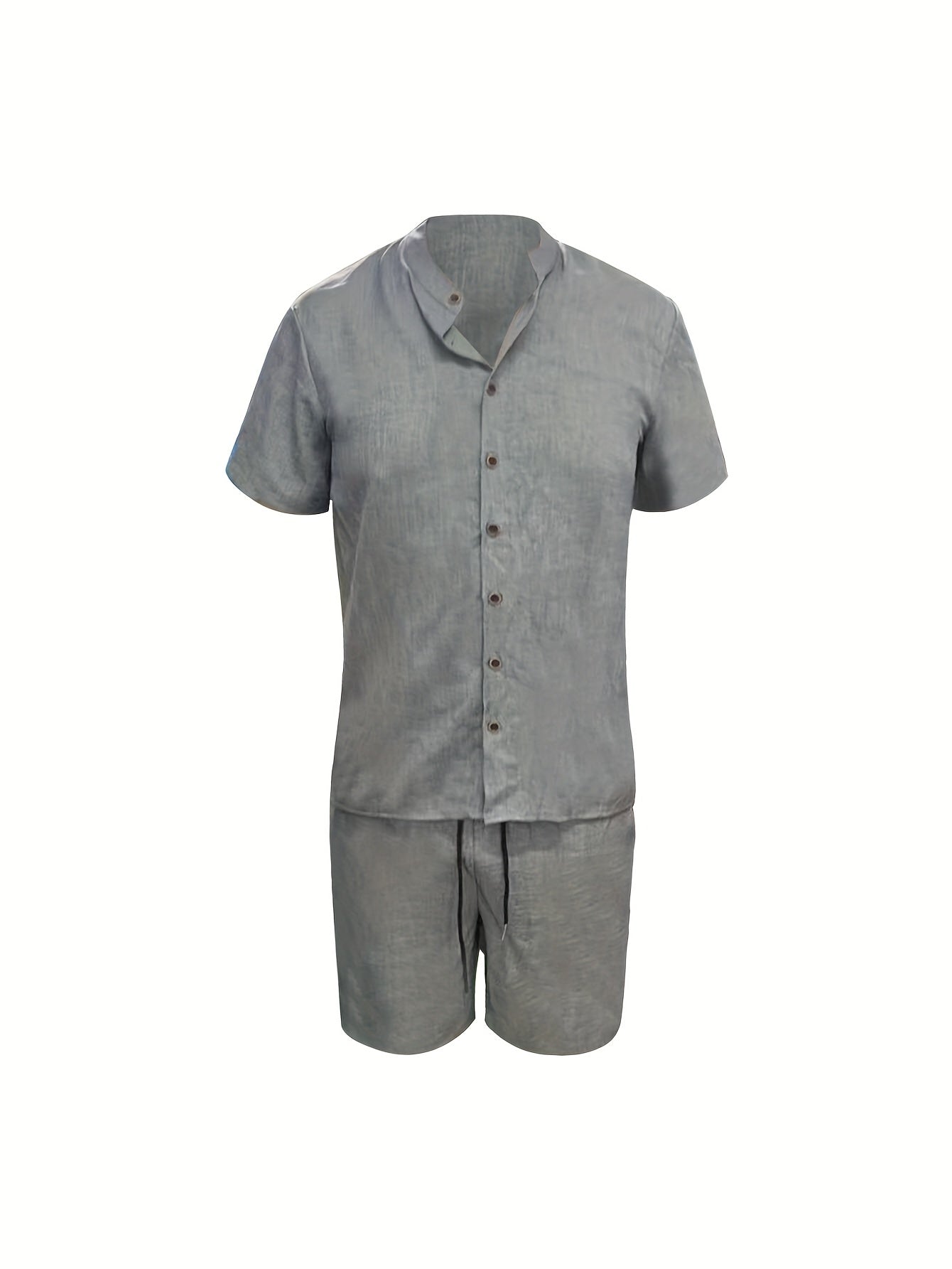 Summer Casual Fabric Men's Solid Color Short Sleeve Single-Breasted Shirt and Shorts Set