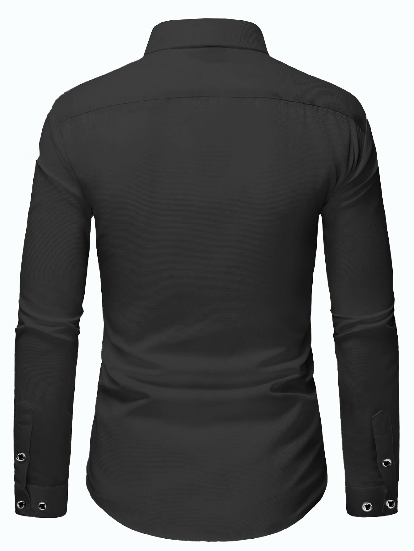 Men's Non-Iron Business Shirt Long Sleeve with Diamond Buttons& Button- Collar | Wrinkle-Free Stretch Polyester | Office Work Shirt in White& Black