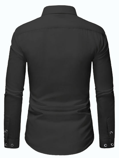 Men's Non-Iron Business Shirt Long Sleeve with Diamond Buttons& Button- Collar | Wrinkle-Free Stretch Polyester | Office Work Shirt in White& Black