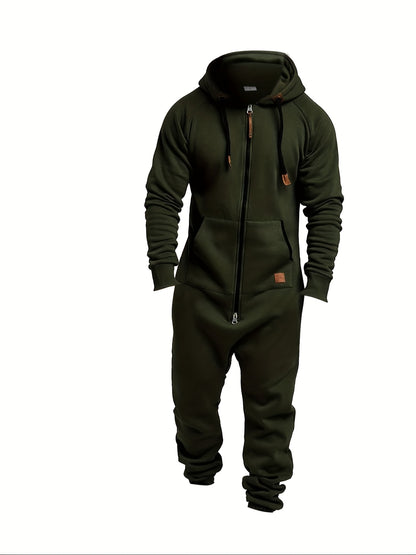 Hooded Fleece Jumpsuit, Kangaroo Pocket, Workwear, Comfortable And Stylish, Winter Clothes for Men, Home Pajamas, Camping Pajamas, Onesie Men, Men'S Clothes, Jumpsuit Men, Men'S Winter Clothes, Christmas, Local Warehouse, And Closeout