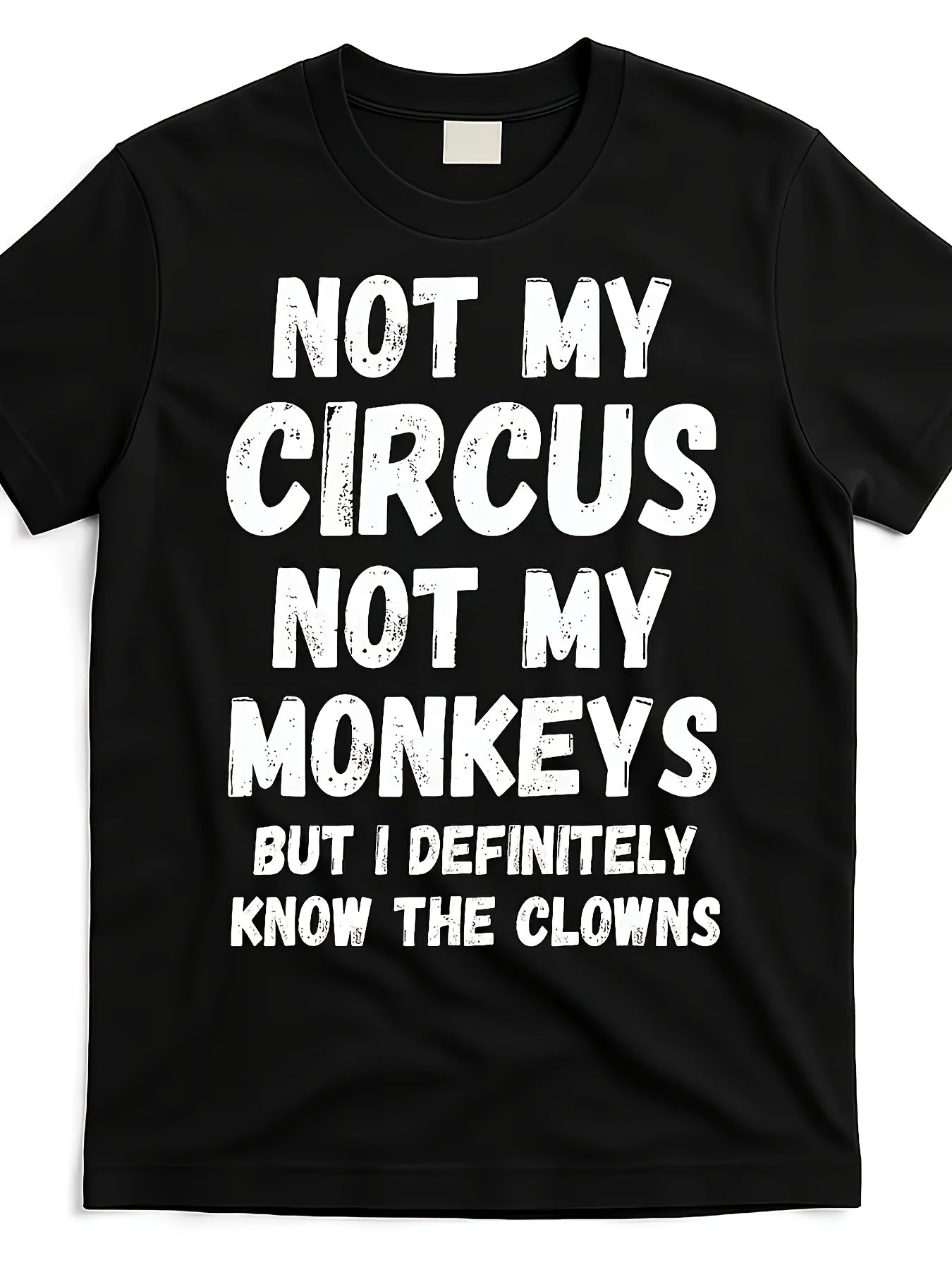 Plus Size Women's Funny "Not My Circus Not My Monkeys" Slogan T-Shirt - Vibrant Pink Bold Lettering, Stretchy Summer Casual Tee with Clown Enthusiast Design, Machine Washable Crew Neck Short Sleeve Top