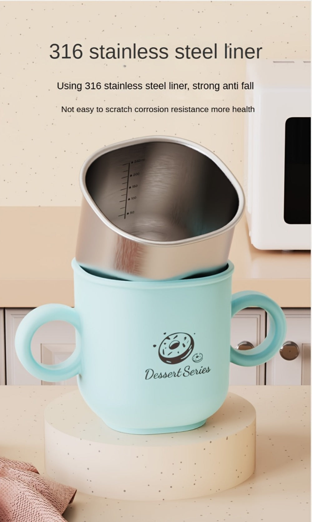 316 Stainless Steel Straw Sippy Cup - Measurement Scale and Non-Slip Grip