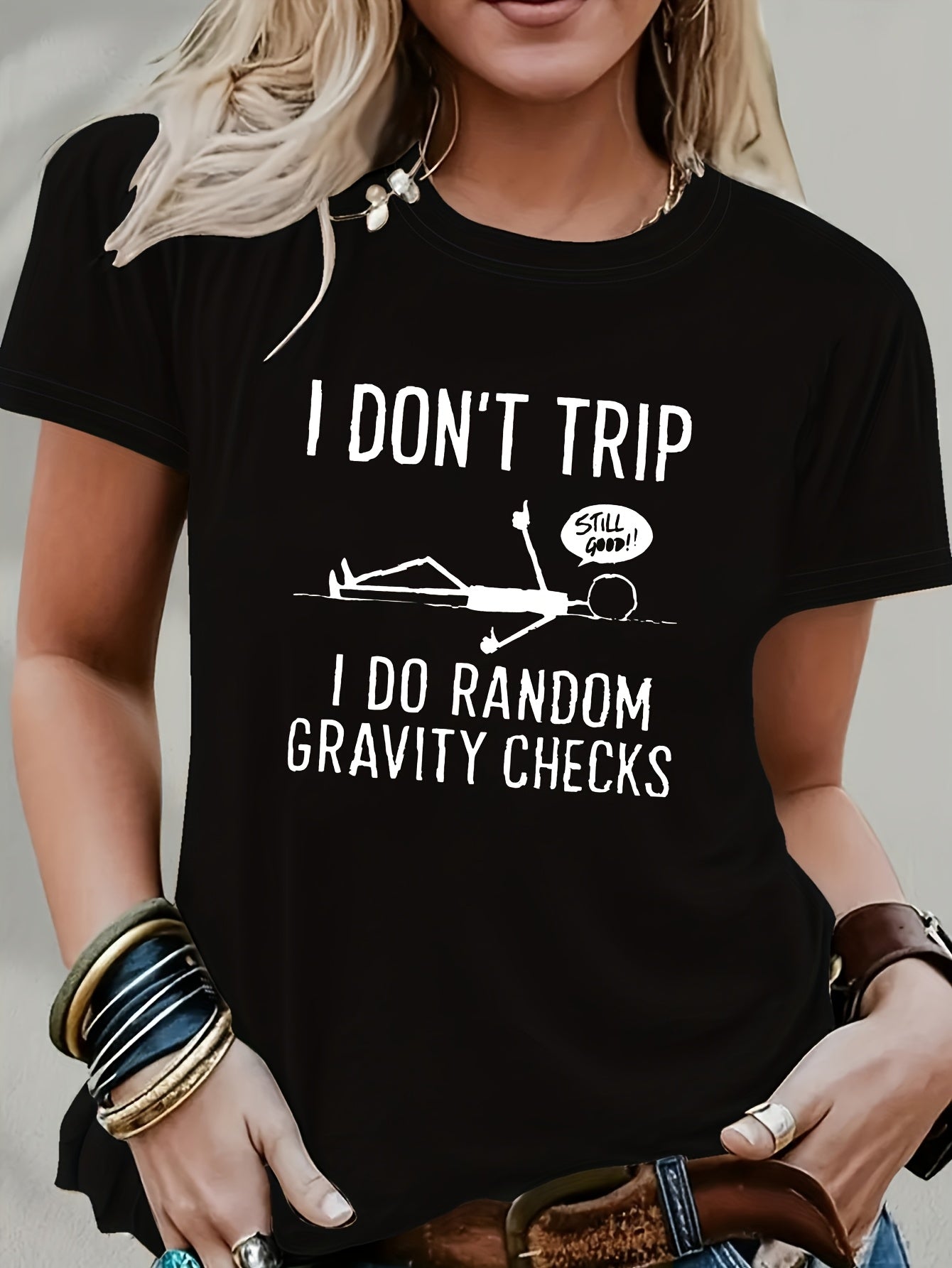 Funny 'Random Gravity Check' Graphic T-Shirt- Unique Humorous Design Suitable for Casual Wear, Perfect for Comedy Enthusiasts and Fashion Outfits, Blend T-Shirt