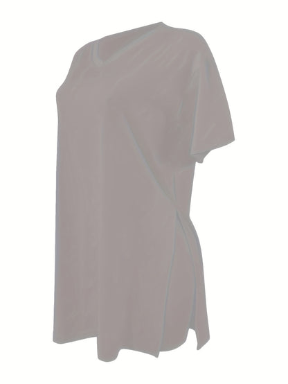 Two-Piece Outfit for Plus-Size Women Featuring a Casual V-Neck Short-Sleeve Top with Side Slits And Drawstring Leggings, Made from Comfortable, Ideal for Everyday Wear