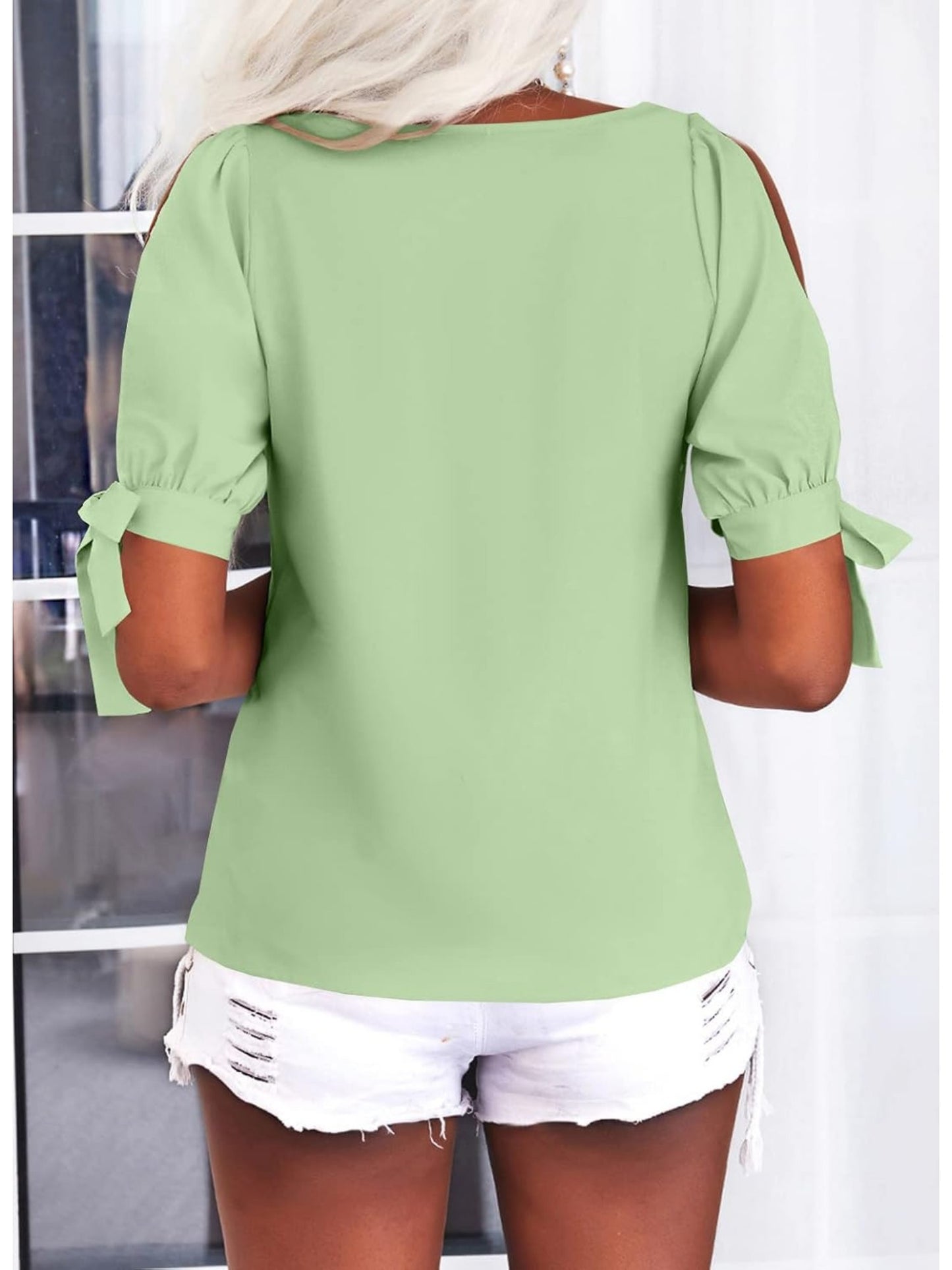 Women's Cold Shoulder Tops Short Sleeve V-Neck Casual Loose Cutout Summer Fashion Tshirts Blouse Shirts