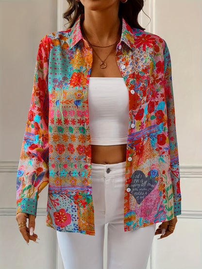 This Retro Bohemian-Style Long-Sleeved Shirt with Colorful Floral Patterns Is Fashionable, Versatile And Eye-Catching. It'S A Outfit with Unique Patterns