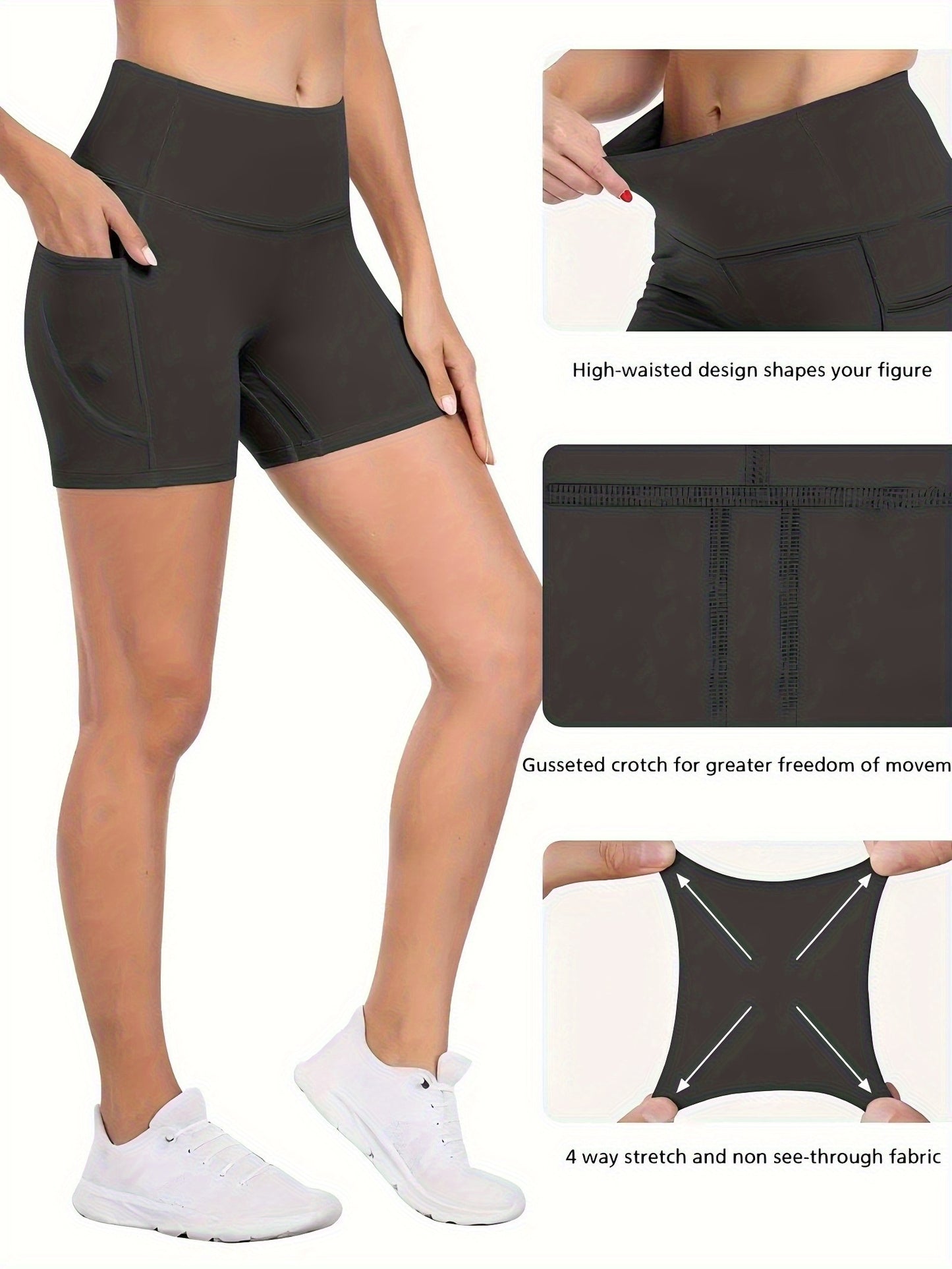 3pcs Women'S Biker Shorts with Pockets, High Waisted Tummy Control Workout Yoga Running Gym Tennis Shorts, Thanksgiving Day Christmas Costumes