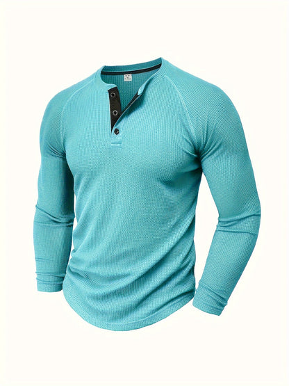 5 Casual Solid Color Henry Shirts for Men, Featuring Round Neck And Half-Button Long Sleeves, Ideal for Outdoor Activities in Spring And Autumn, Model LT8051