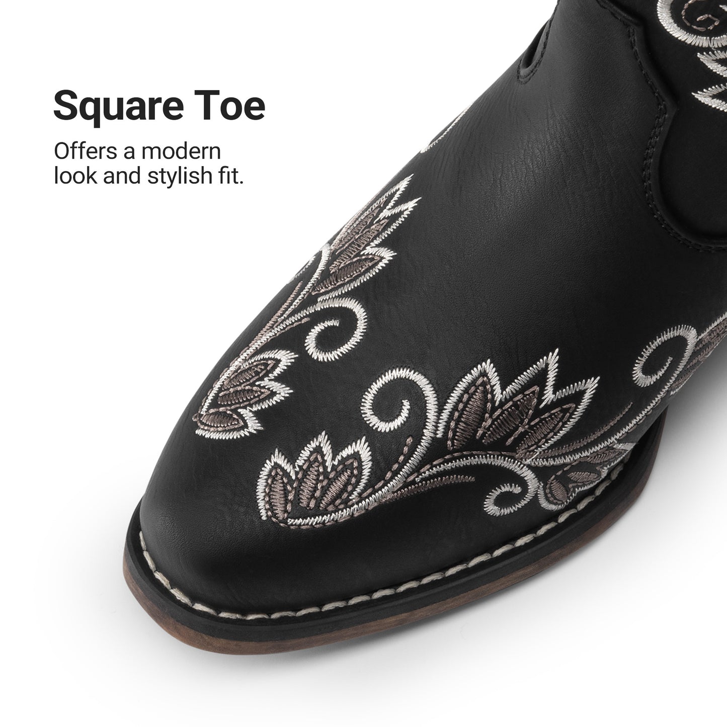 DREAM PAIRS Women's Cowboy Cowgirl Western Mid Calf Boots Square Toe Embroidered Stitched Pull On Country Boots with Low Chunky Heel