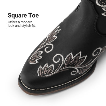 DREAM PAIRS Women's Cowboy Cowgirl Western Mid Calf Boots Square Toe Embroidered Stitched Pull On Country Boots with Low Chunky Heel