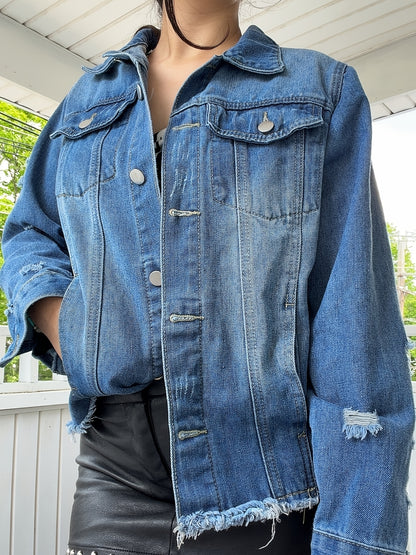 Women's Medium Blue Denim Oversized Denim Jacket - product view 5