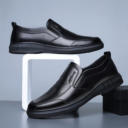 Men's Solid Colour Slip On Derby Shoes, Comfy Non Slip Durable Rubber Sole Formal Shoes For Men's Outdoor Activities