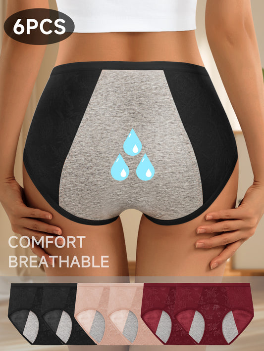 6pcs Women's High-waisted Floral Jacquard Pattern Contoured Underpants with Abdominal and Hip Support, Rear Leak-proof Design, Physiological Triangle Area Coverage. Light and Comfortable, Breathable. Multiple Color Combinations to Meet Daily Needs.