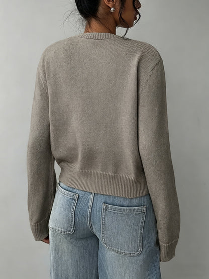 Womens Local Warehouse New Arrivals, Spring Autumn Round Neck Button Cardigan, Elegant Noble Ladies Cropped Long Sleeve Tops, Soft Slim Fit Casual Daily Outerwear, Ropa De Mujer Fashion Female Clothes Discount Promotion