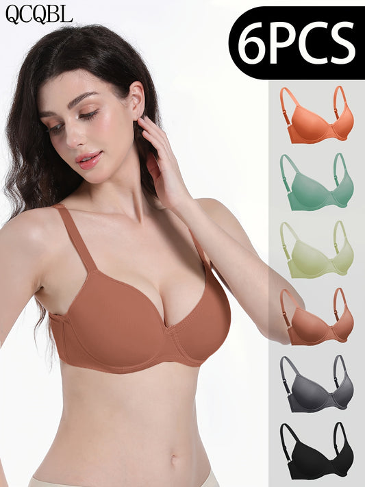 6-Pack Ultra-Soft Seamless Push-Up Bras - Comfortable Everyday Support, Elegant Style, Breathable Cups, Versatile Value Set for Women of All Shapes And Sizes - Perfect for Daily Wear, Lounging, And Layering Under Favorite Tops