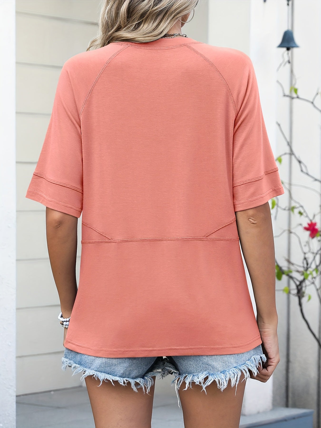 Solid Crew Neck Loose Basic T-shirt, Casual Half Sleeve Spring And Summer T-Shirt, Women's Clothing