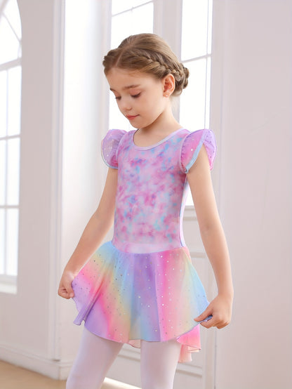 Christmas Girl's Clothes; Children's Dance Dress; Girl's Summer Dress; New Butterfly Pattern Rainbow Round Light Sequin Skirt; Children's Dress; Ballet Leotard; Gymnastics Suit.