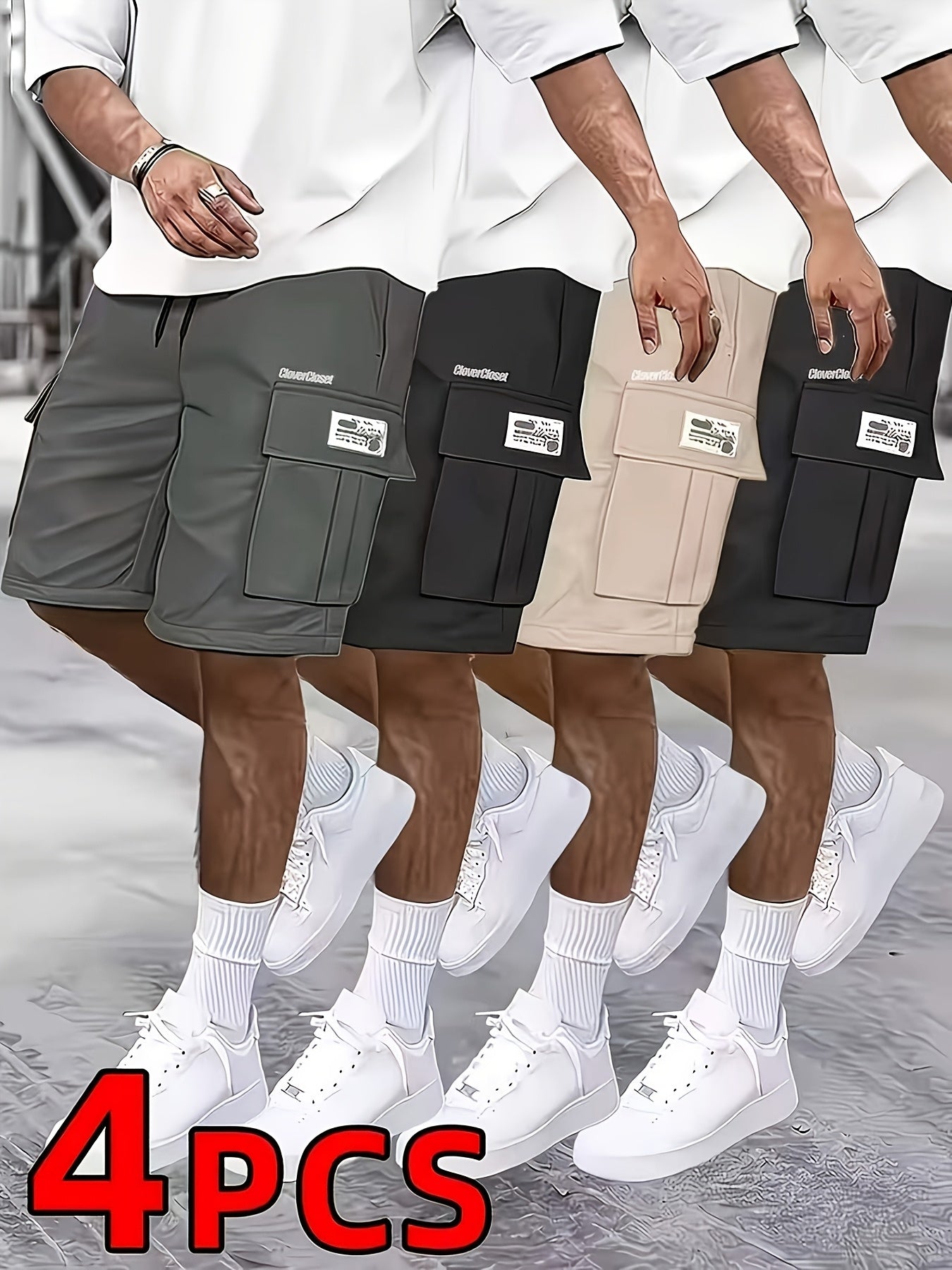 4pcs Men'S Sports Large Pocket Capacity Workwear Practical Shorts for Work