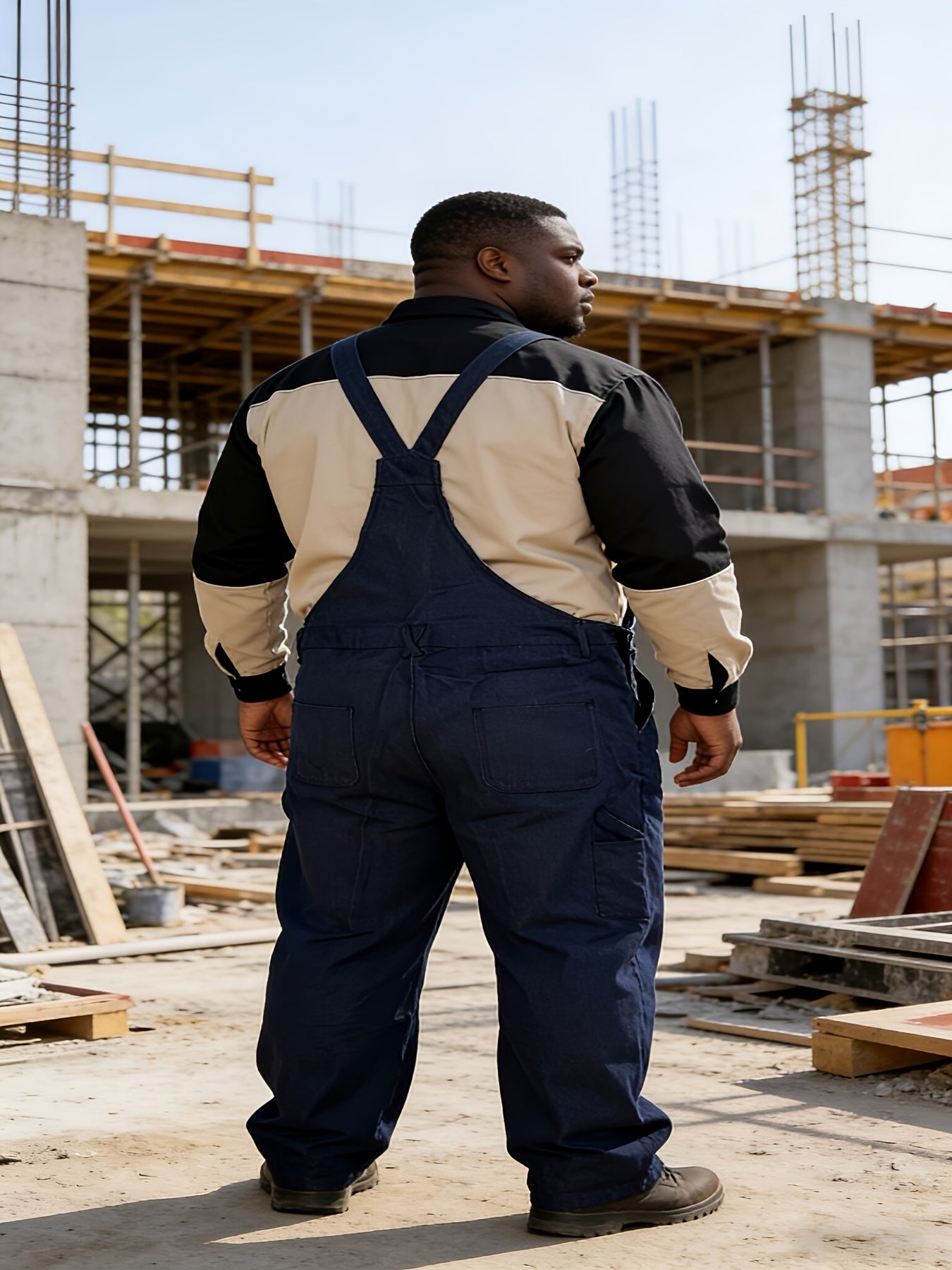 Plus-size Men's Loose-fitting Overalls, Suitable for Plus-size Men. Adjustable Straps, Durable Black Fabric, Suitable for Work And Outdoor Wear., PLUS SIZE
