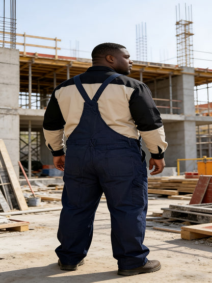 Plus-size Men's Loose-fitting Overalls, Suitable for Plus-size Men. Adjustable Straps, Durable Black Fabric, Suitable for Work And Outdoor Wear., PLUS SIZE