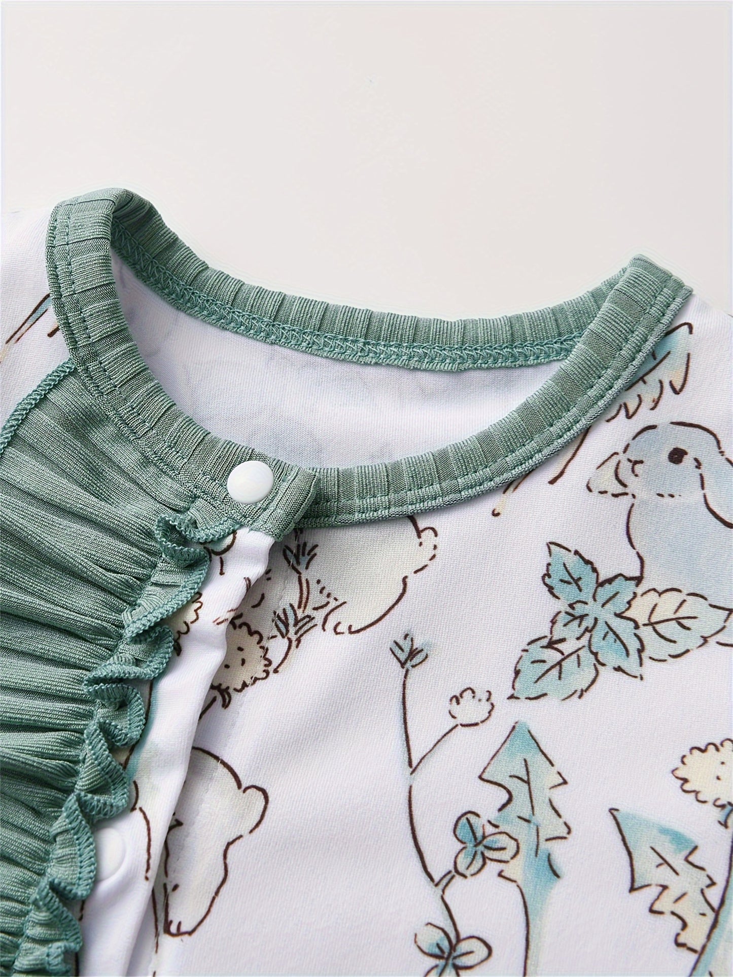 KuKitty Newborn Baby Girl Romper Long Sleeve Solid Color Rabbit Print Jumpsuit Infant Girls 2 Pack Outfit