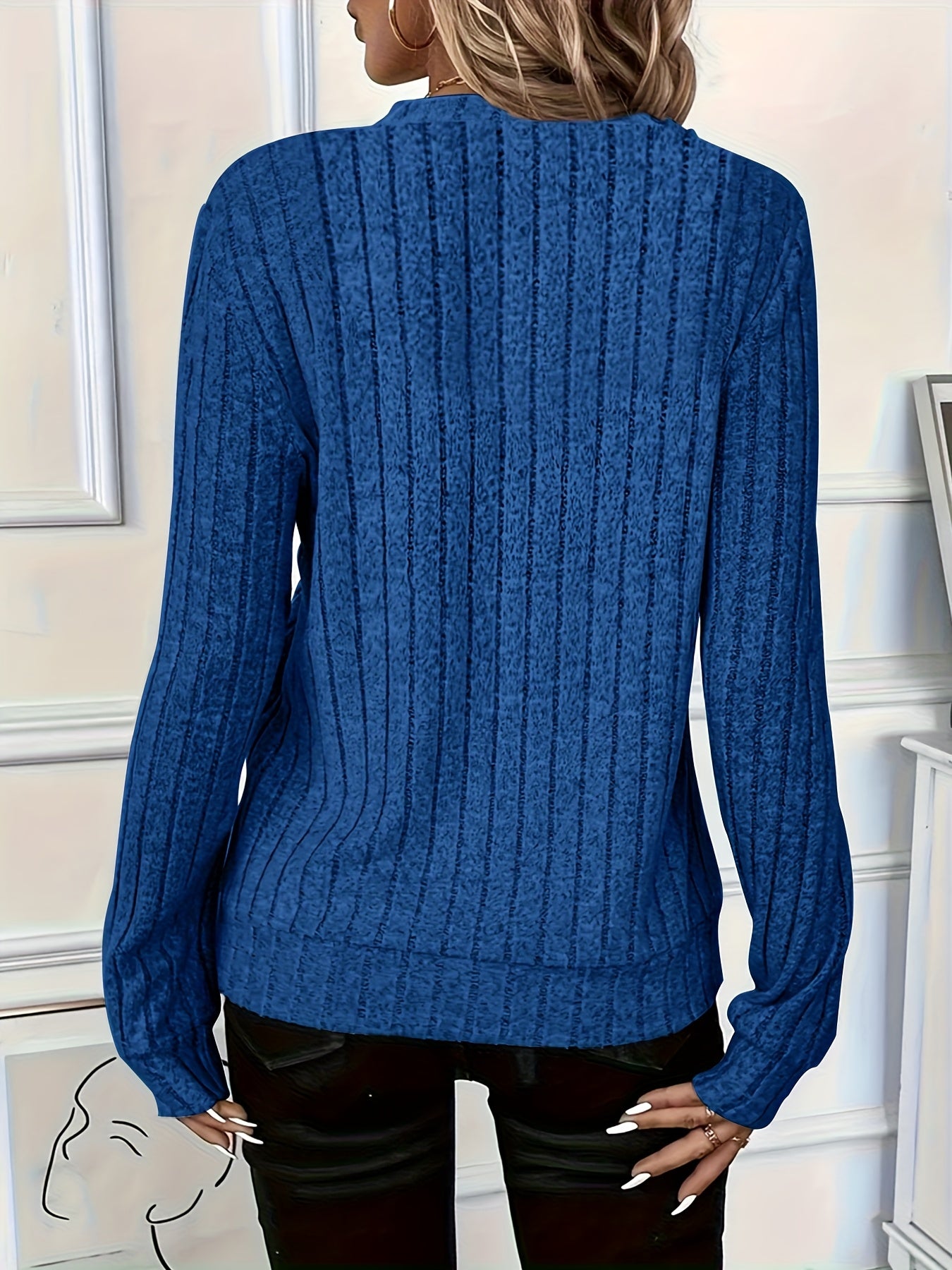 2025 Autumn/Winter New Women's Ribbed Solid Color Fabric Zipper Long-Sleeve Top for Women