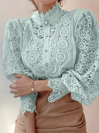 [Plus Size Floral Panels] Plus Size, French Loose Chic Buttons, Heavy Lace, Cut-Out Floral Panels