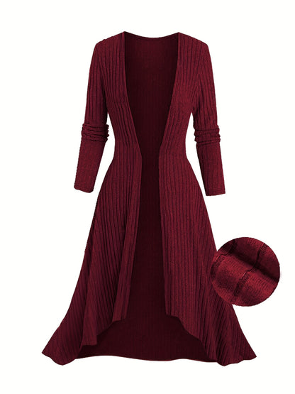 Plus Size - Plus Size, Women'S Bohemian Dress Set - Strapless Maxi Dress & Long Cardigan Coat, Maroon & Black/White/Gray/Beige/Red/Blue/ Green/Orange/, Stretchy Fabric for Resort, Casual, Formal Events - Elegant Boho Outfit