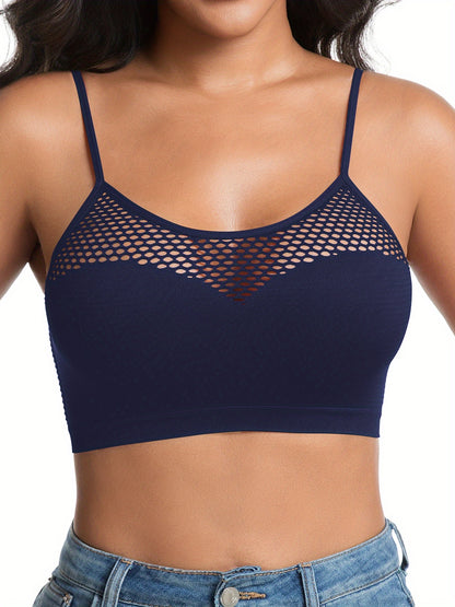 Set of 5 Colorful Women'S Casual Sports Bras, Designed Without Wires Or Padding for Daily Use, Showcasing an Alluring Fishnet Pattern That Accentuates The Bust, a Lovely Back, And Adjustable Straps