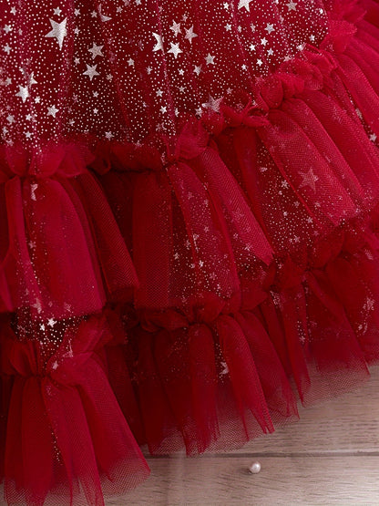 Halloween Dresses for Girls, Kids Halloween Costumes Galaxy Print Tutu Dress Off-Shoulder Flutter Sleeves A-Line Party Princess Gown