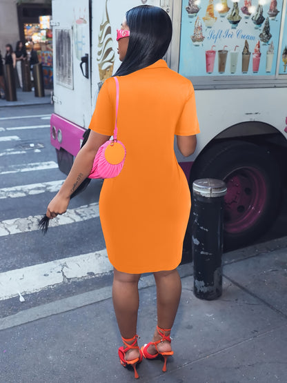 Plus Size - Plus Size - Solid Color Midi Dress with Lapel for Plus Sizes