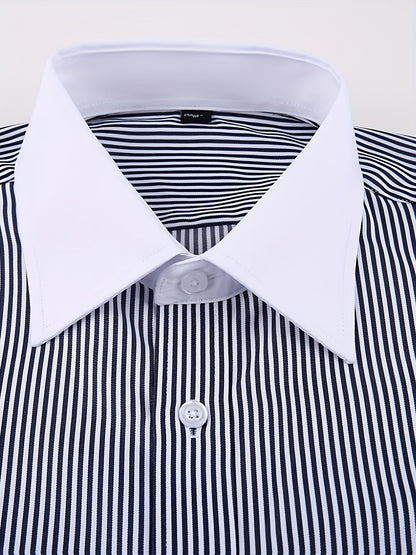 Men'S Striped Dress Shirt Long Sleeve - Premium Formal Shirt for Business, Weddings & Events, Lapel Collar, Single-Breasted, Wrinkle Resistant, Comfort Fit, Classic Office And Party Attire