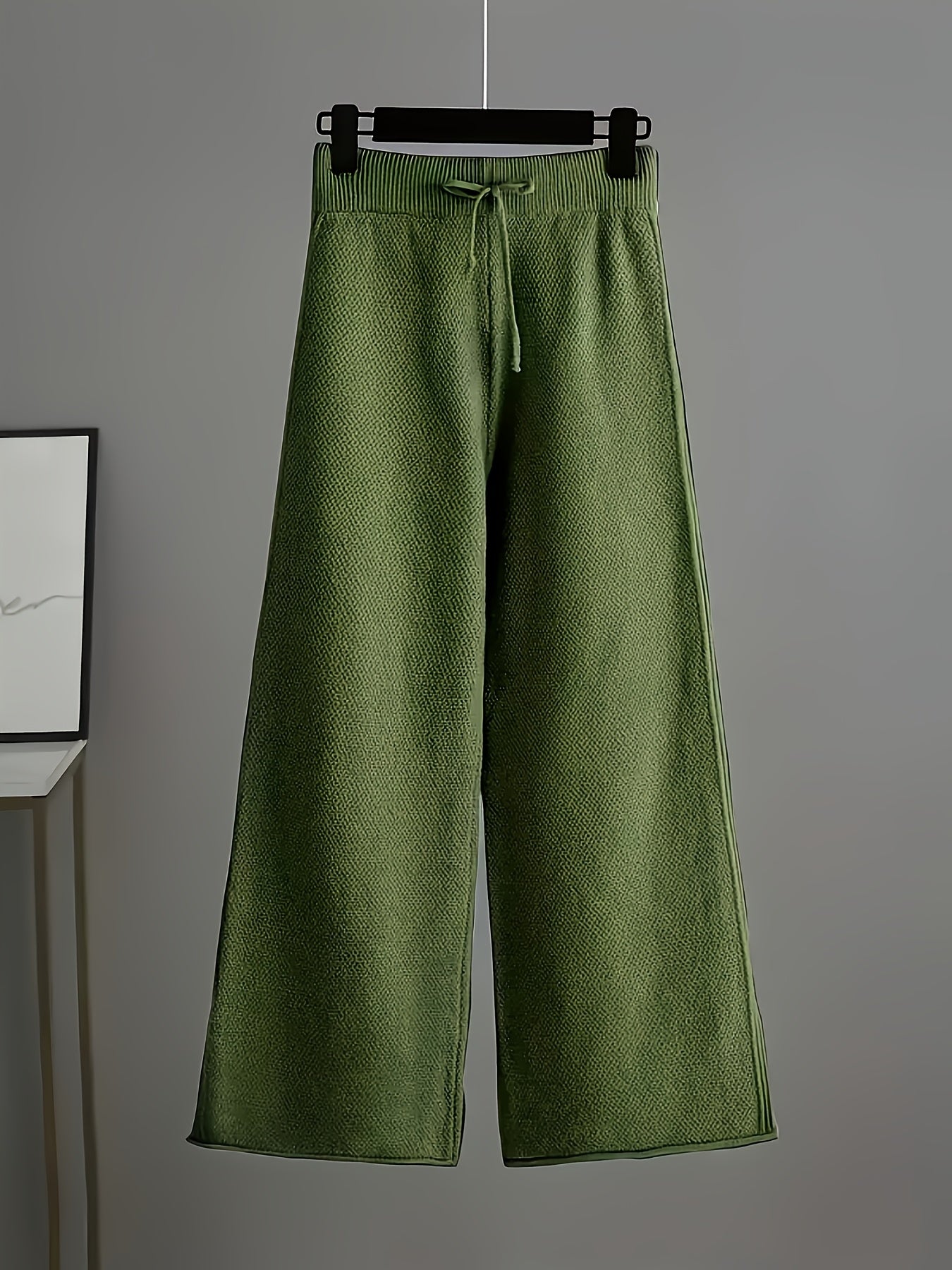 Ladies' Autumn And Winter New Sweater Fashion 2pcs Set: Unique Pattern Round Neck Drop Shoulder Long Sleeve Pullover + Straight Wide Leg Pants Combination, Loose And Casual Series