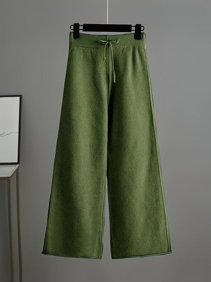 Ladies' Autumn And Winter New Sweater Fashion Two-piece Set: Unique Pattern Round Neck Drop Shoulder Long Sleeve Pullover + Straight Wide Leg Pants Combination, Loose And Casual Series