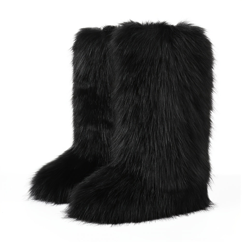 Women's Furry Fluffy Boot Faux Fur Long Snow Boot Knee High Boots Warm Comfortable Outdoor Flat Shoes, Women Shoes
