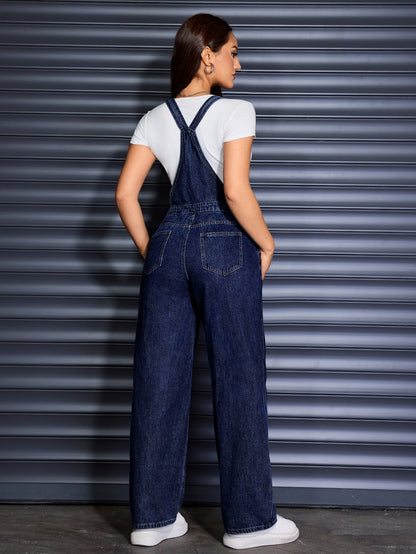 [Denim Wide Leg Jumpsuits] Womens Overalls Denim Straight Wide Leg Jeans Overall Loose Fit Bib Baggy Jean Jumpsuits Adjustable Straps
