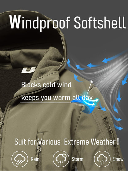 Men'S New Thickened Two-Piece Windproof Jacket And Hoodie Designed for Autumn And Winter, Featuring Multiple Pockets, Elastic Materials, And Warmth, Ideal for Hiking, Skiing, Fishing, And Outdoor Sports. Tactical Style with Breathable Fabrics