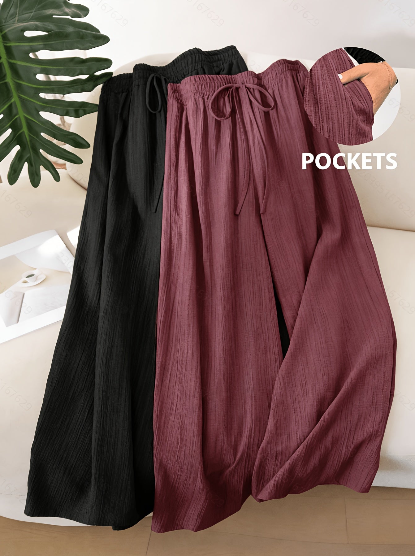 Women's 2pack Black + White Pleated Wide-Leg Pants - product view 24