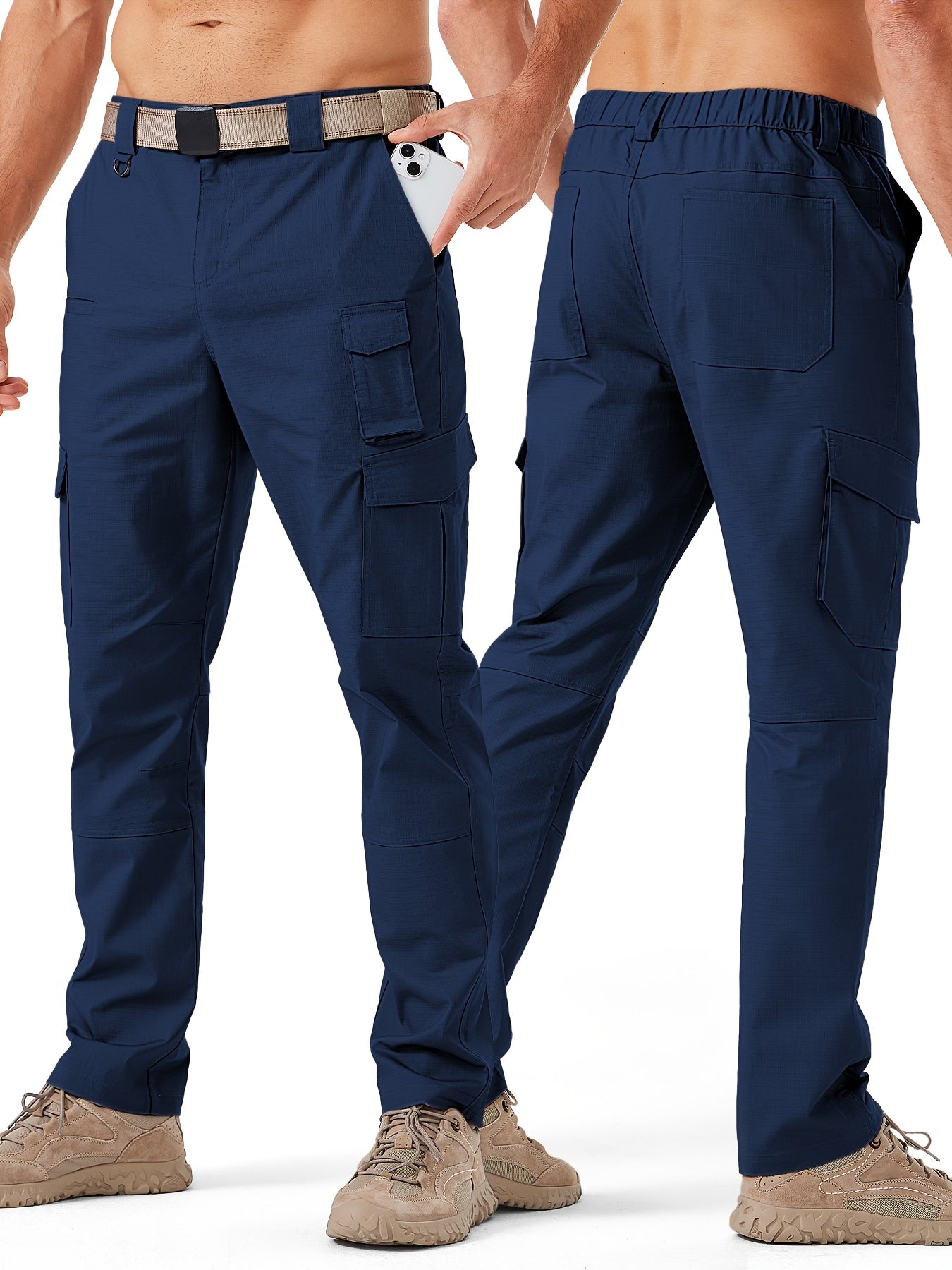 31' Men's Work Pants Cargo Pants Loose Casual Multi Pockets Outdoor Pants Color Block Straight Leg Cargo Pants with 8 Pockets