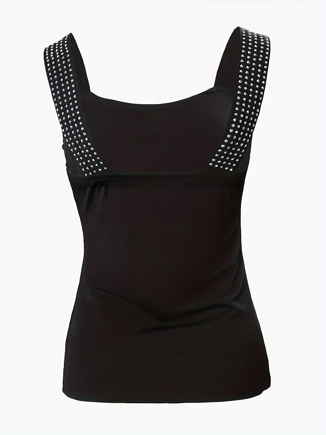 Rhinestone Wide Strap Backless Tank Top, Y2K Solid Sleeveless Tank Top for Summer, Women's Clothing
