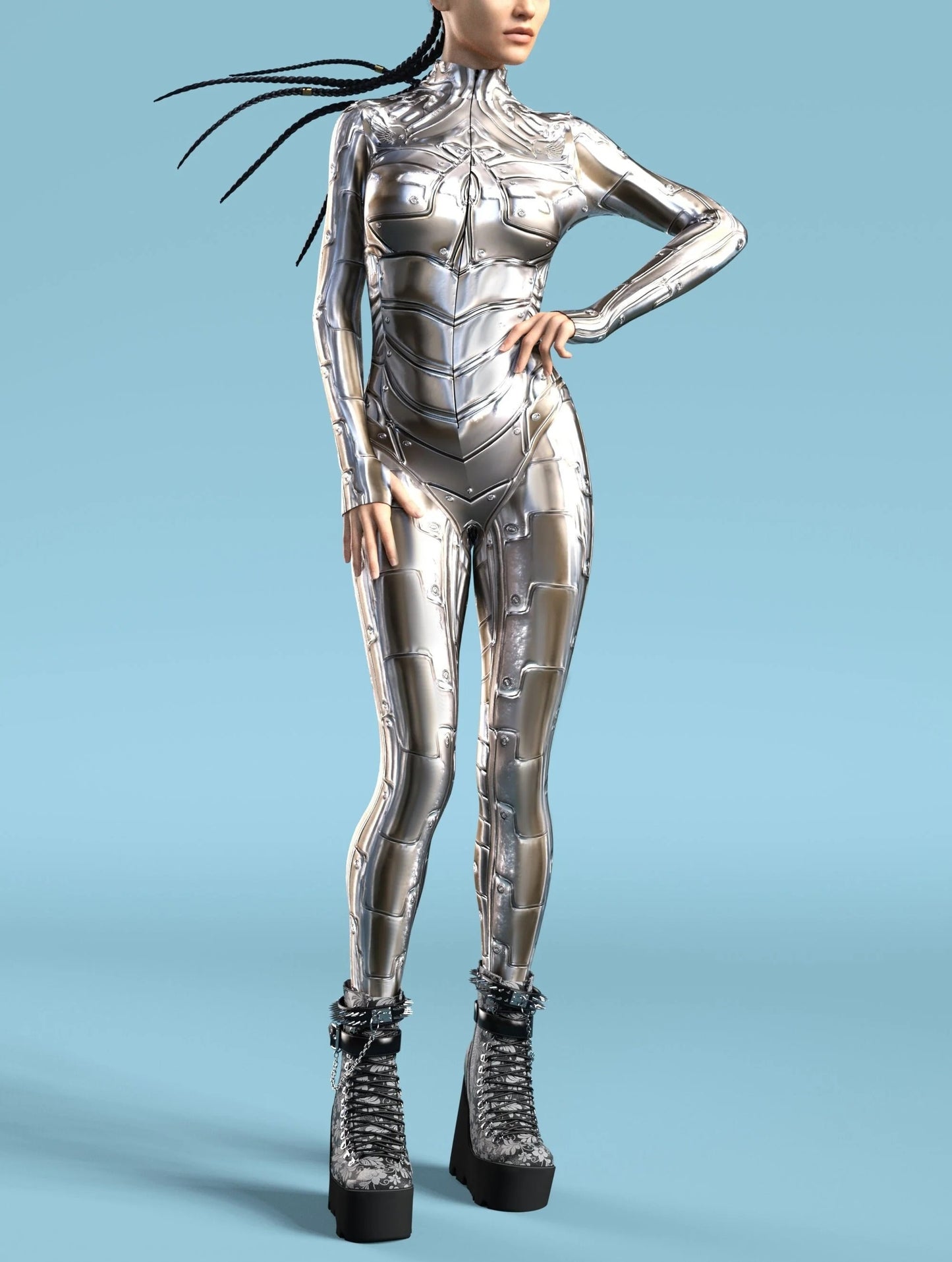 Steel Mecha Suit Spandex Full Body Print Body Suit Yoga Fitness Sportswear Halloween Christmas Costume Adult Party Role Playing Suit