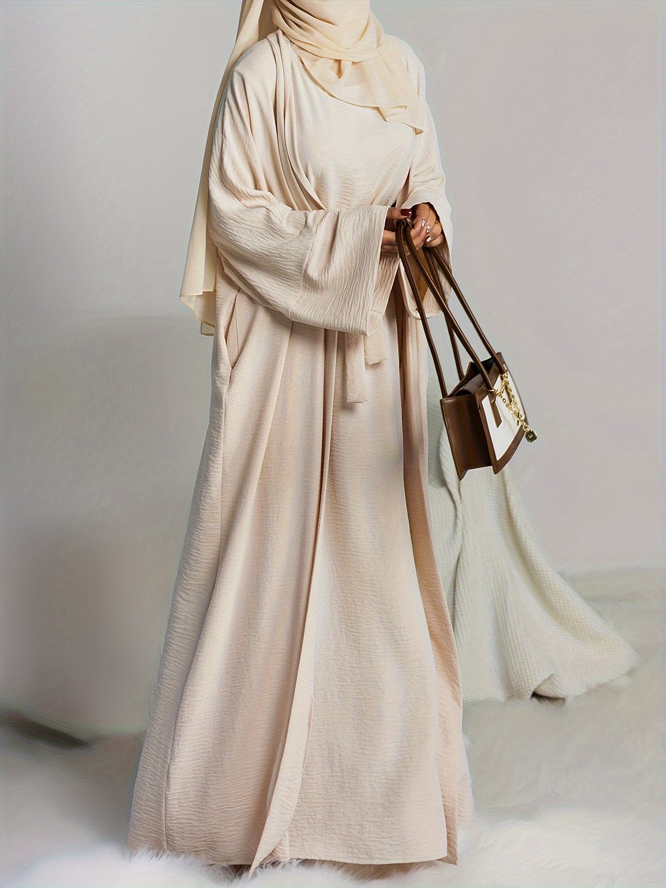 Muslim Lady 2pcs Abaya Set Eid Abaya Inner+open Abaya With Pocket
