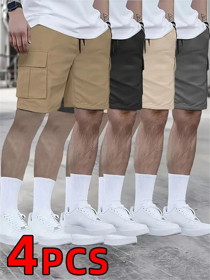 4pcs Set - Men'S Shorts, Casual Loose Shorts, Perfect Choice, Large Pocket Workwear Shorts, Summer Workwear Shorts Men'S Five Quarter Pants Ins Trendy Straight Leg Casual Five Quarter Shorts Couple Basketball Pants