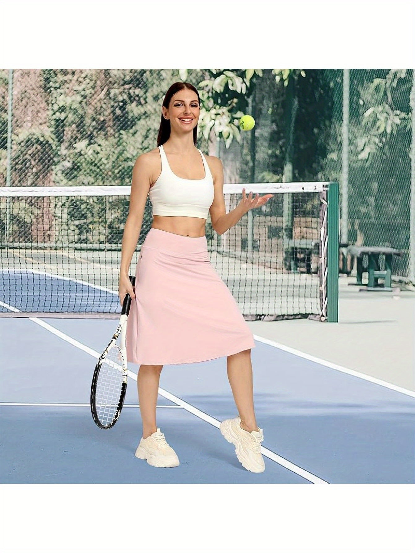 Scacto Women's Office-Ready Midi Skirt- Built-In Shorts, Hidden Drawstring, Zippered Pockets, Business Casual