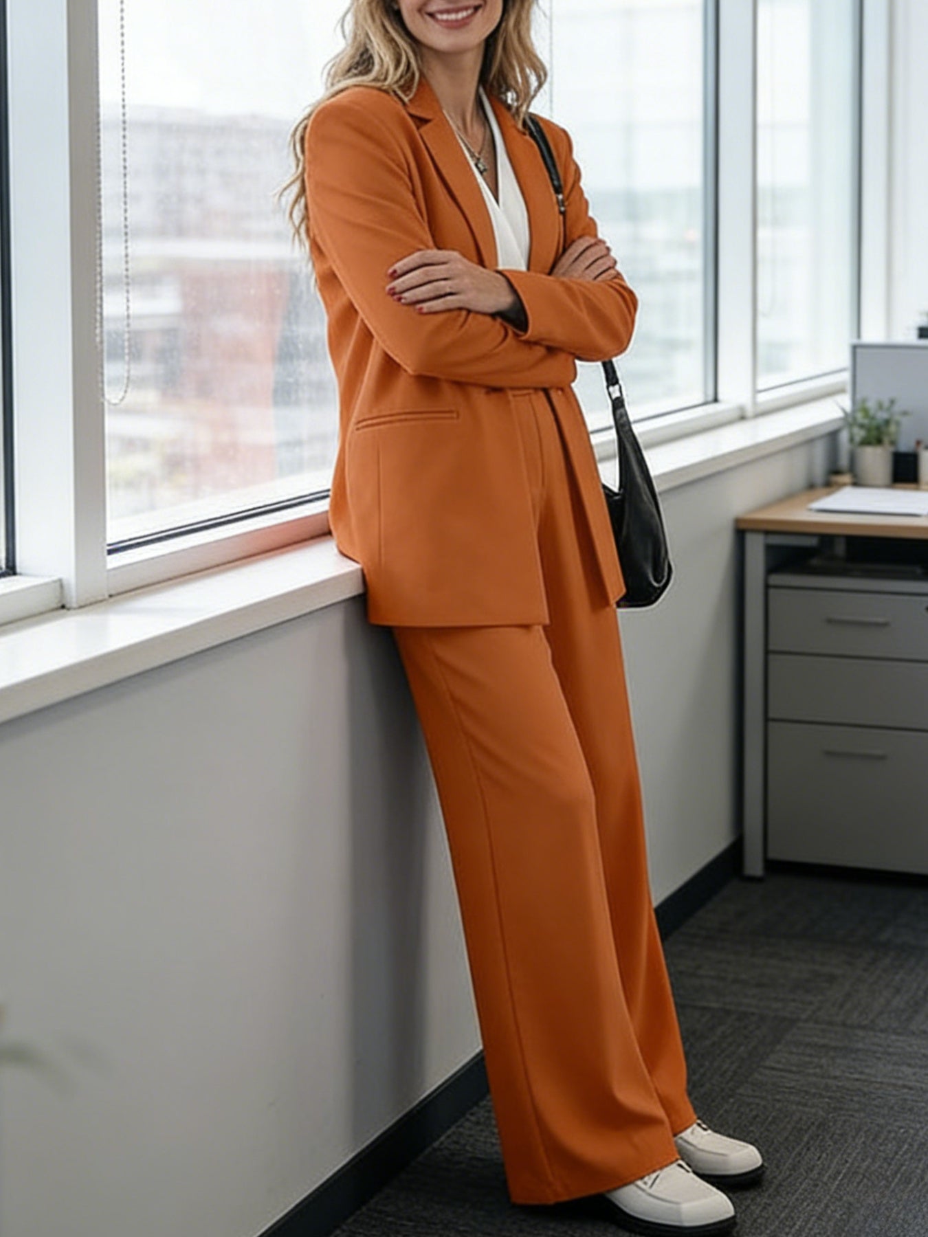 Women'S Suit Set | Soft Fabric Classic Relaxed Fit Tapered Silhouette | Casual Blazer Pants Two Piece Set Business Formal Style for Business Trip And Networking Event Occasions | Structured