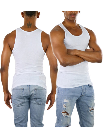 Men's Pack of 3 White Slim Fit Long Hem Cotton Tank Tops